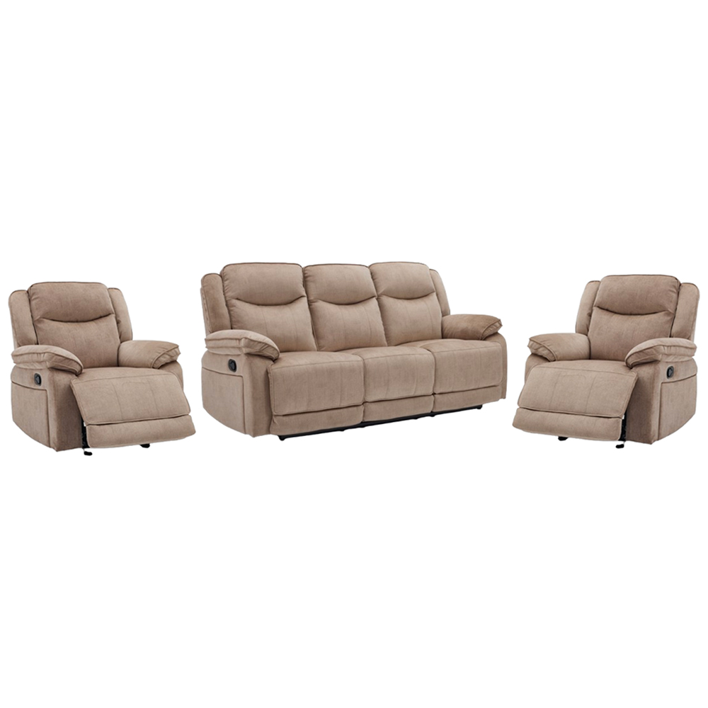 Arvexo Fabric Manual Recliner 3+1+1 Seater Sofa Set in Light Brown