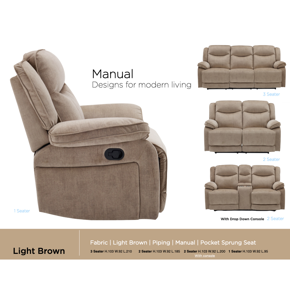 Arvexo Fabric Manual Recliner 3+1+1 Seater Sofa Set in Light Brown