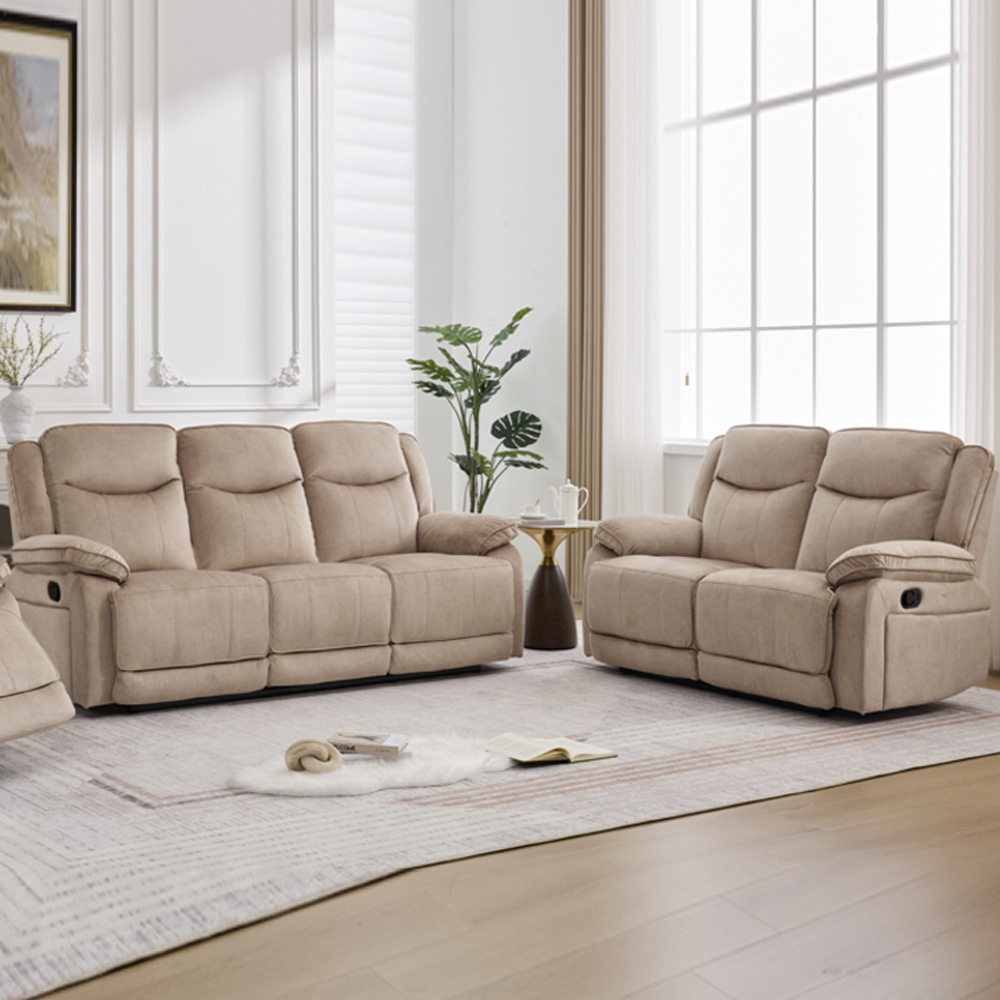 Arvexo Fabric Manual Recliner 3+2 Seater Sofa Set in Light Brown