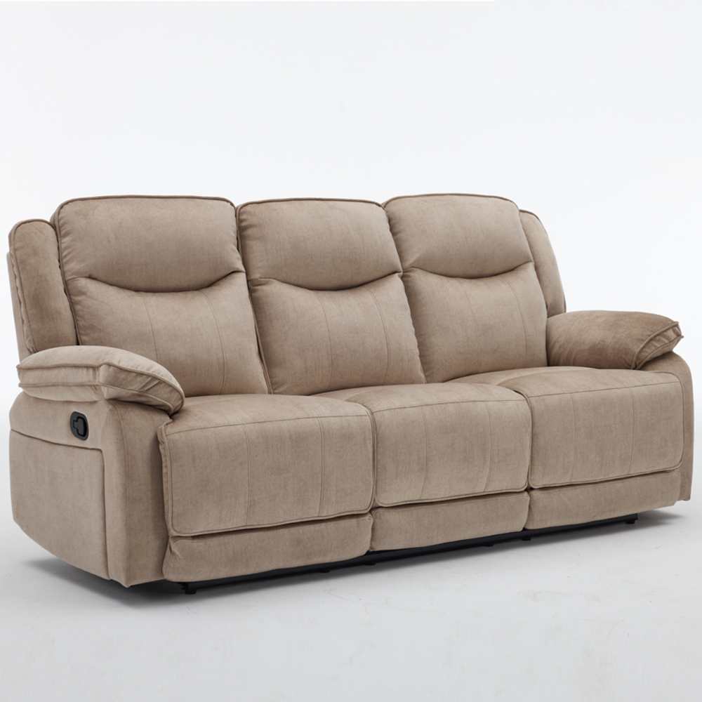 Arvexo Fabric Manual Recliner 3 Seater Sofa in Light Brown