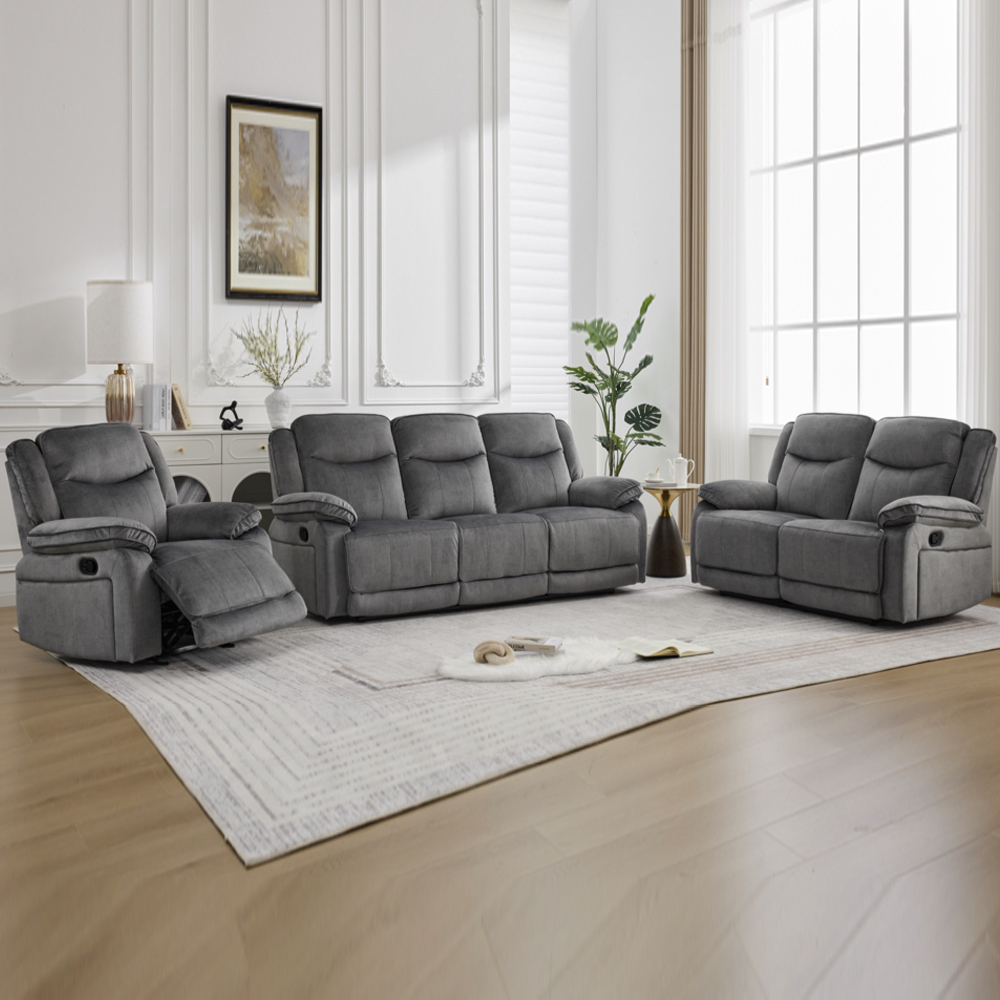 Arvexo Fabric Manual Recliner Sofa Suite in Grey