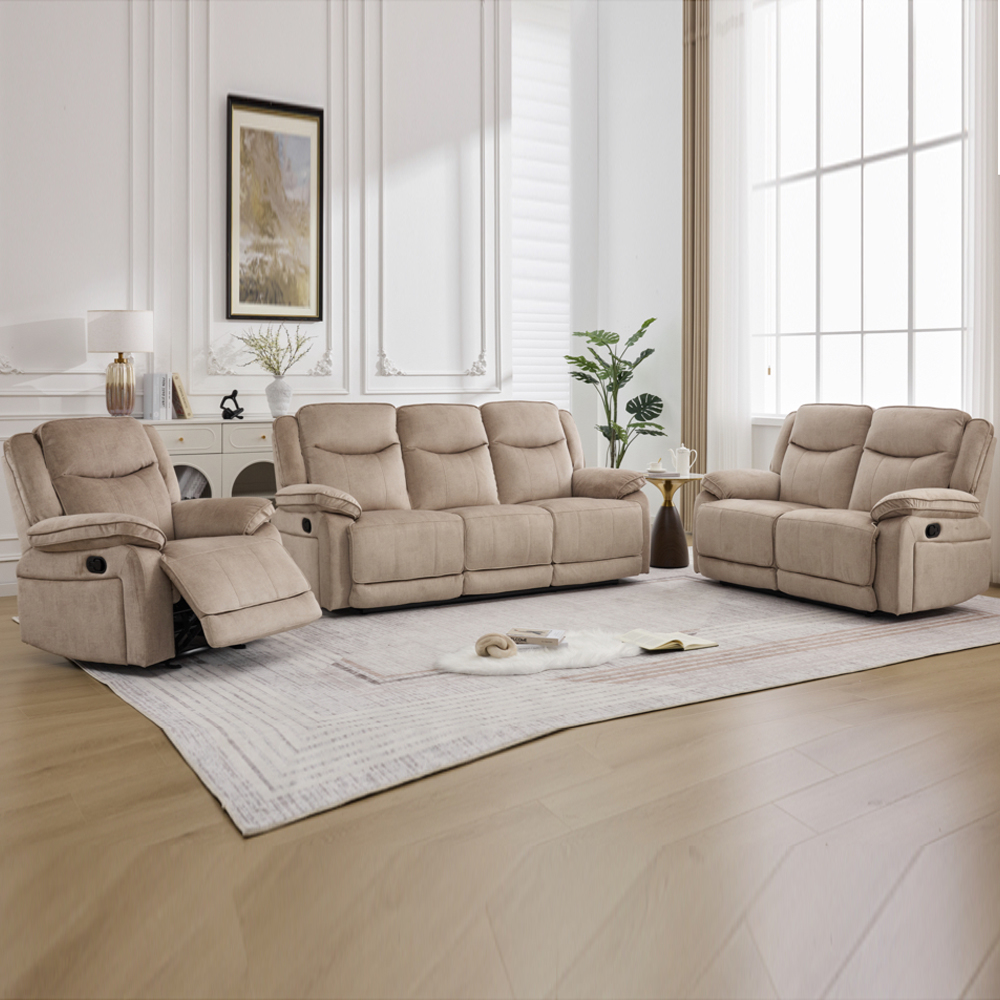 Arvexo Fabric Manual Recliner Sofa Suite in Light Brown