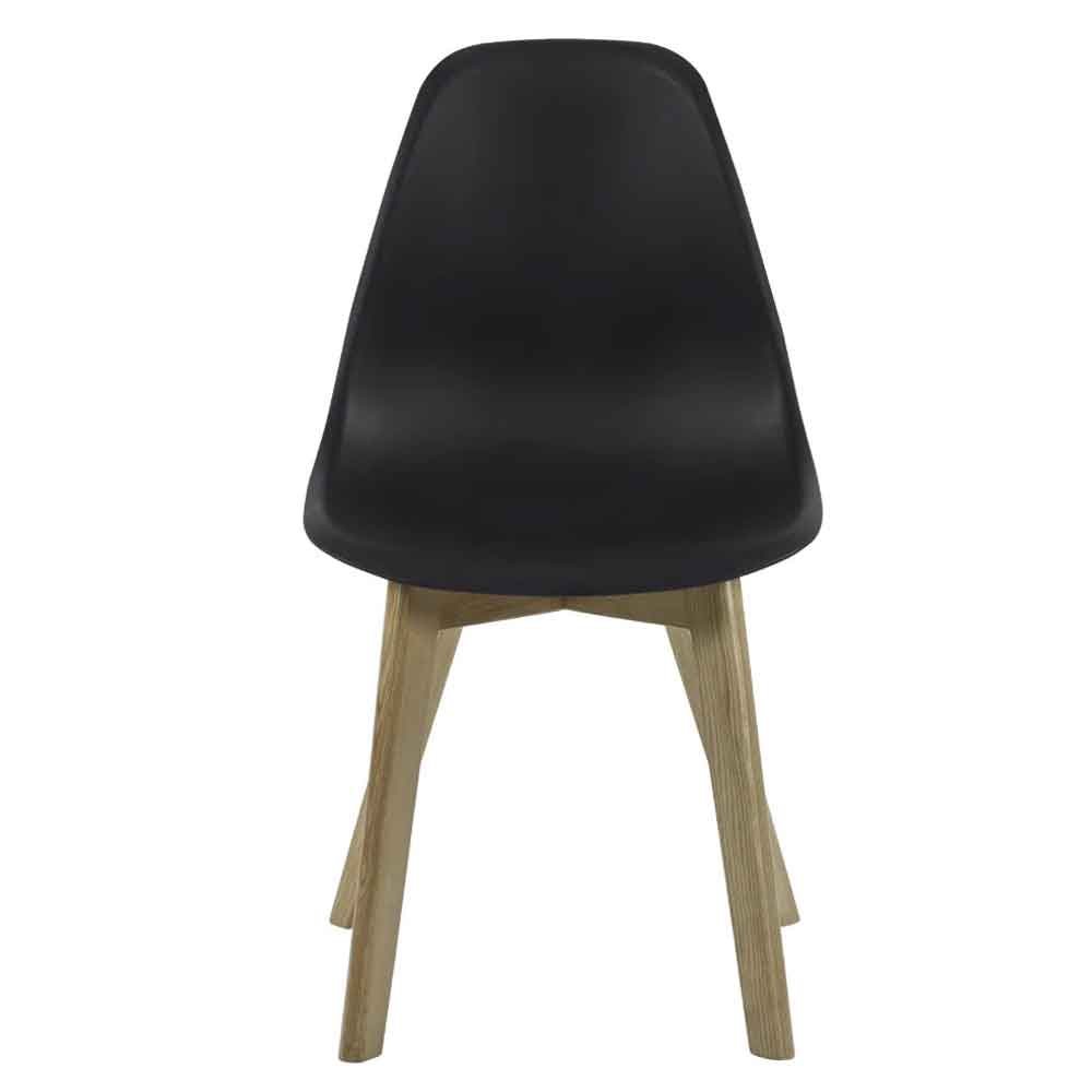 Arvion Black Plastic Dining Chairs with Oak Wooden Legs in Pair