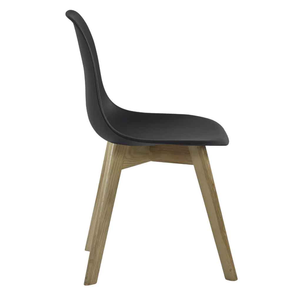 Arvion Black Plastic Dining Chairs with Oak Wooden Legs in Pair