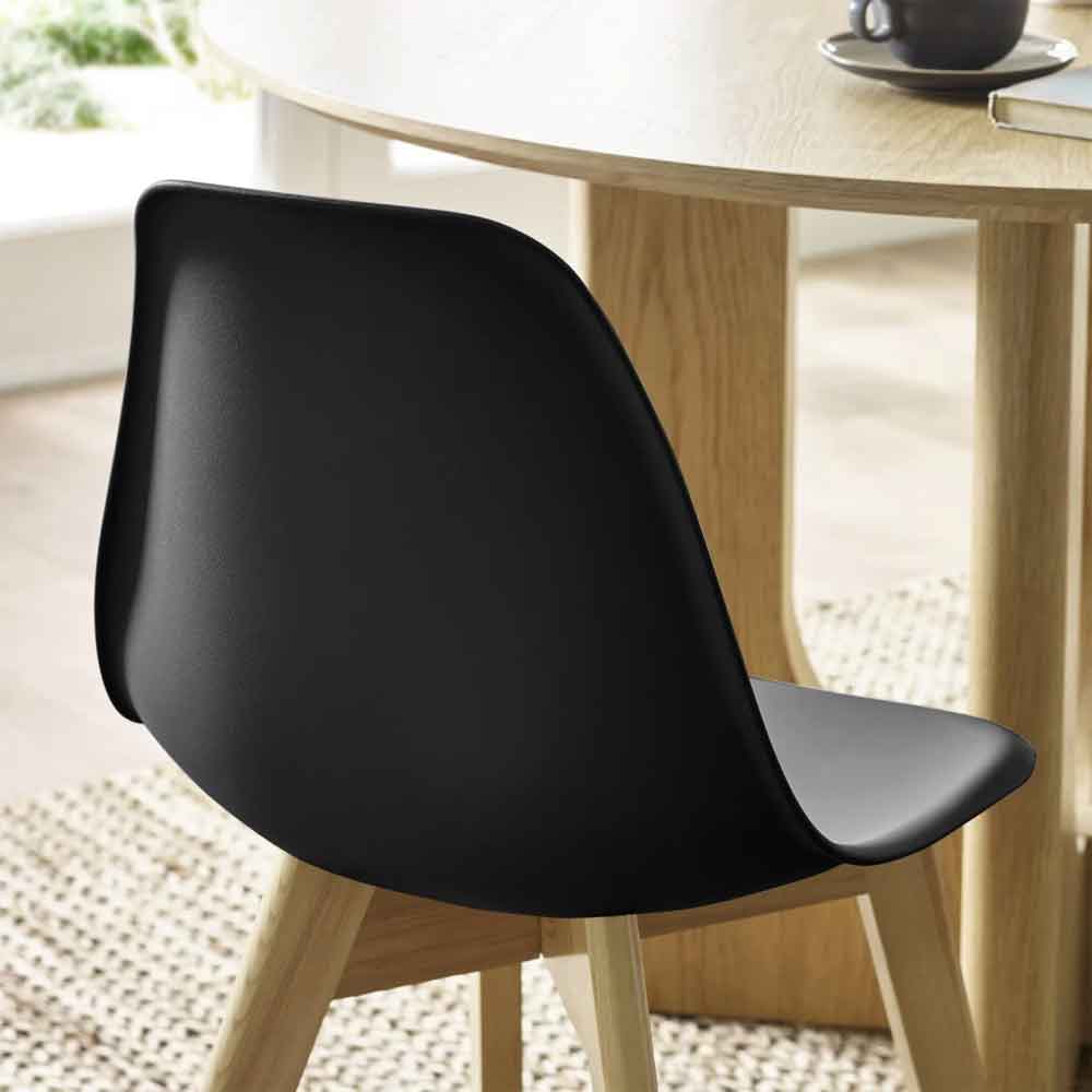 Arvion Black Plastic Dining Chairs with Oak Wooden Legs in Pair