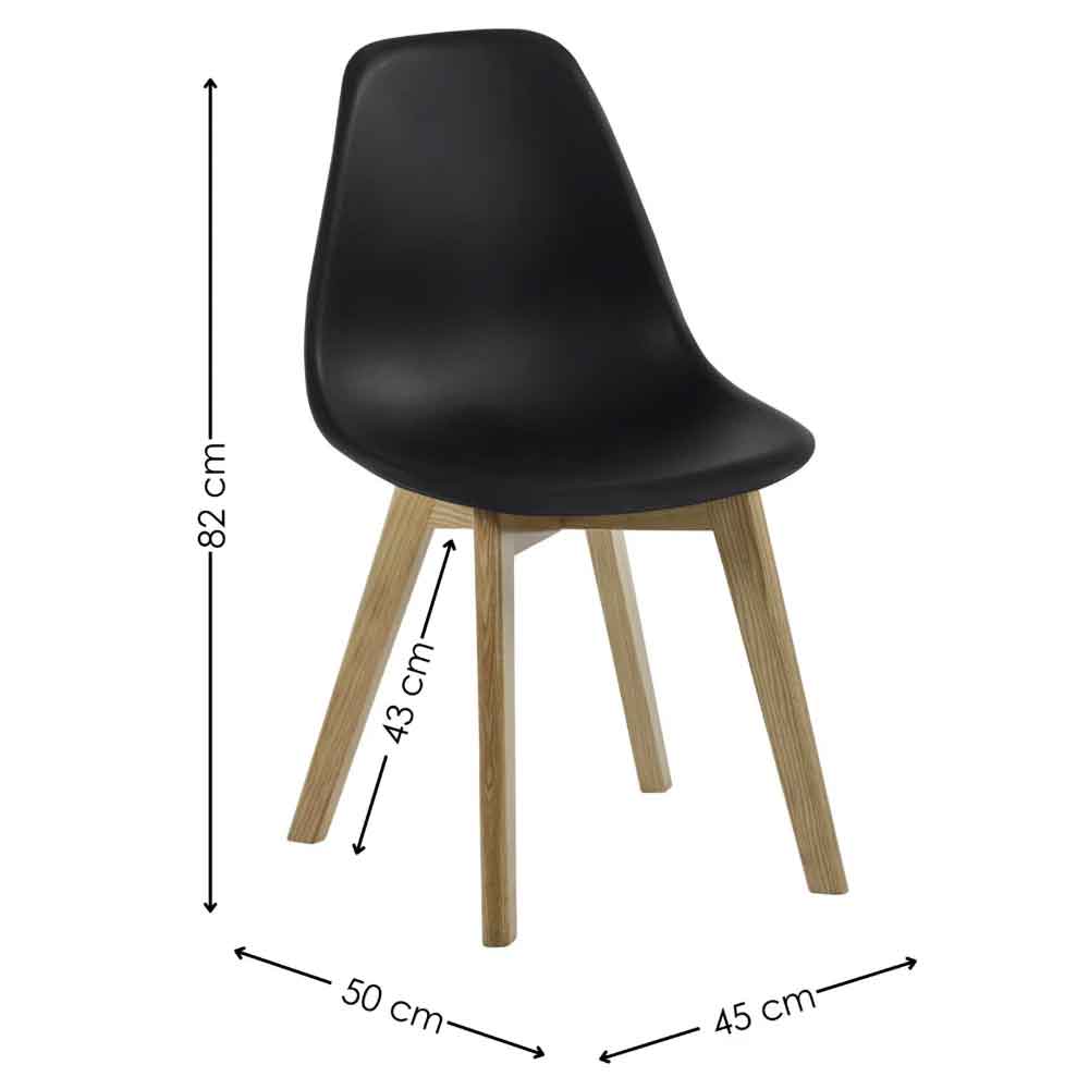 Arvion Black Plastic Dining Chairs with Oak Wooden Legs in Pair