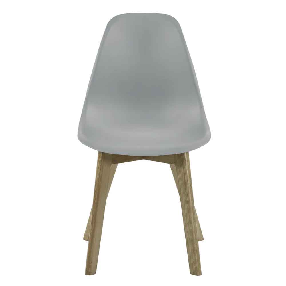 Arvion Grey Plastic Dining Chairs with Oak Wooden Legs in Pair