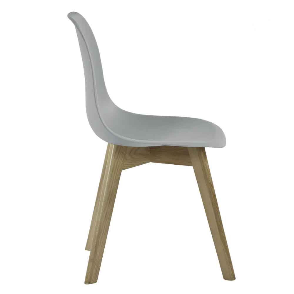 Arvion Grey Plastic Dining Chairs with Oak Wooden Legs in Pair