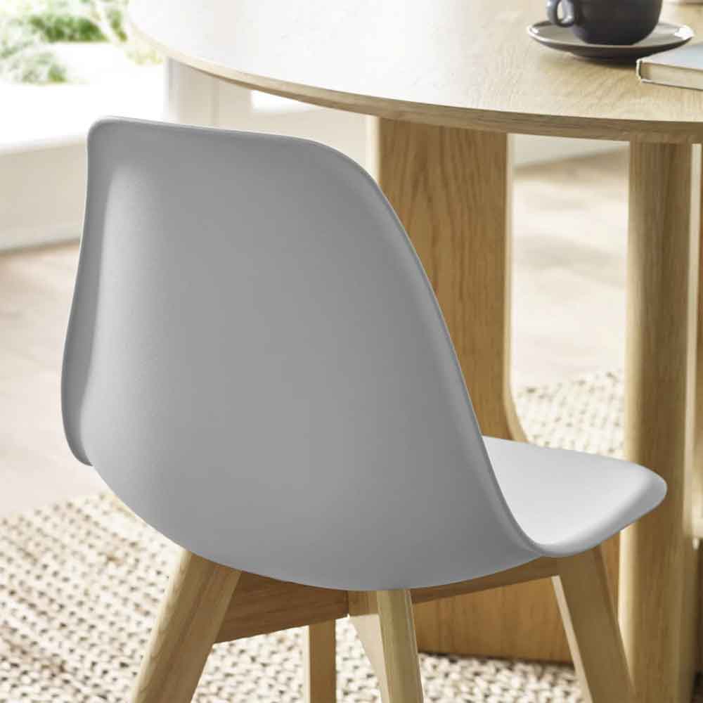 Arvion Grey Plastic Dining Chairs with Oak Wooden Legs in Pair