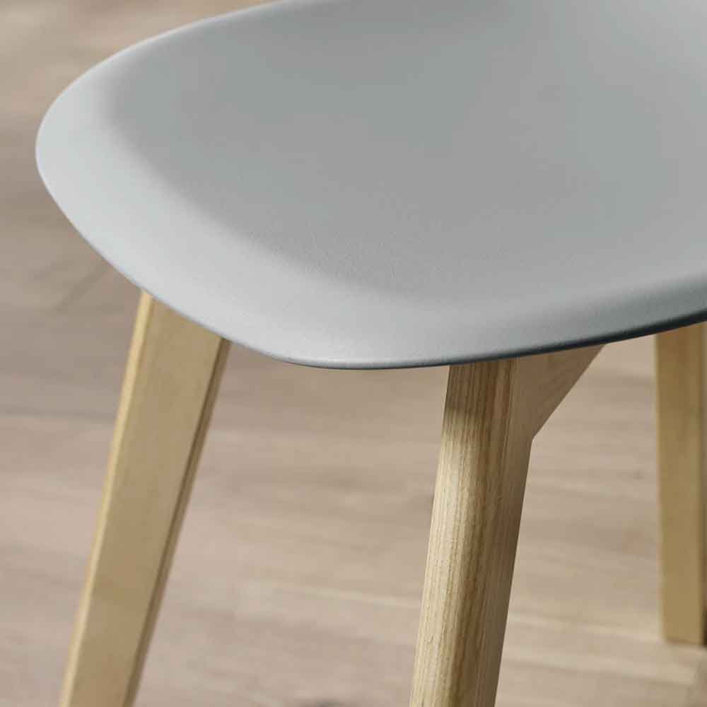 Arvion Grey Plastic Dining Chairs with Oak Wooden Legs in Pair