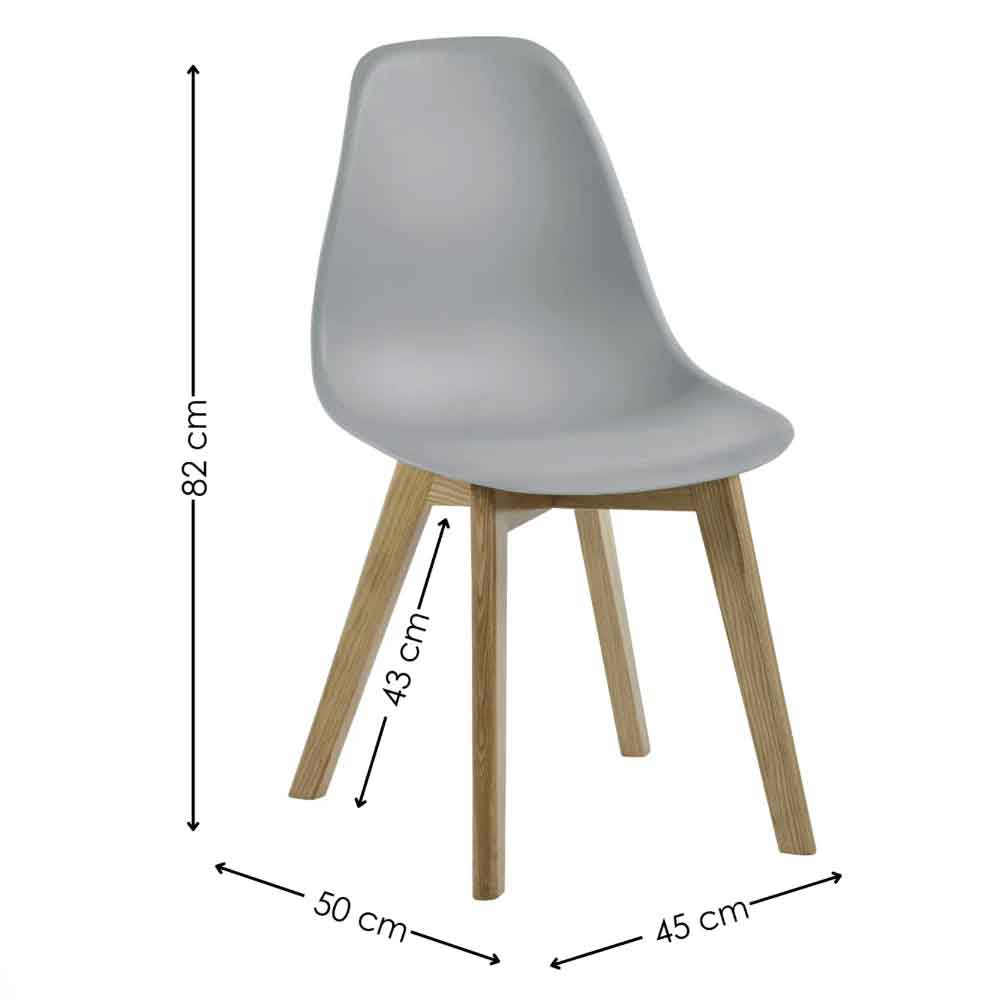 Arvion Grey Plastic Dining Chairs with Oak Wooden Legs in Pair