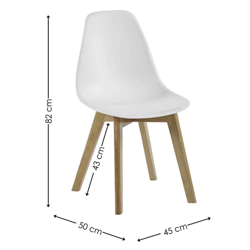 Arvion White Plastic Dining Chairs with Oak Wooden Legs in Pair