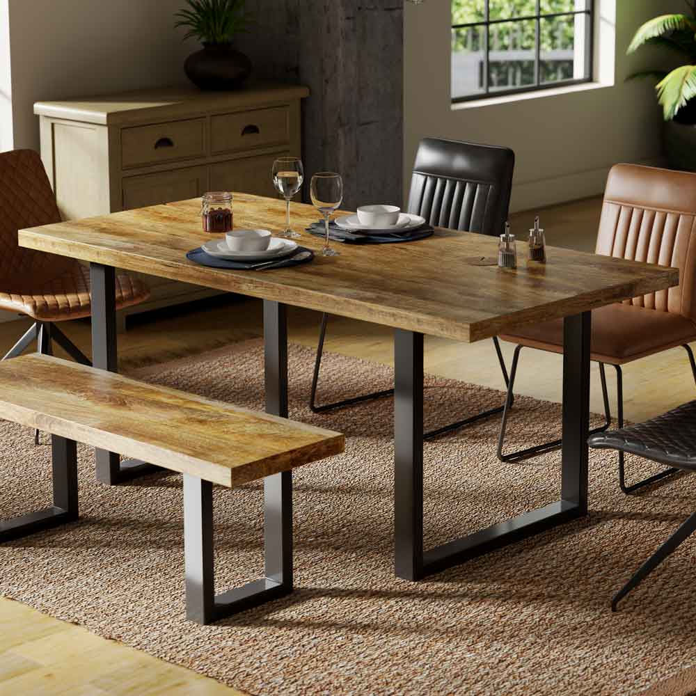Arzano 180cm Mango Wood Dining Table with U Shape Legs