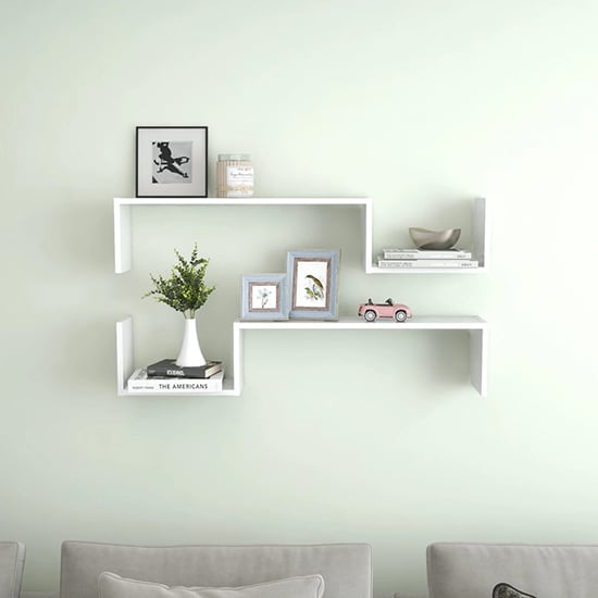 Photo of Arzon set of 2 high gloss wall shelf in white