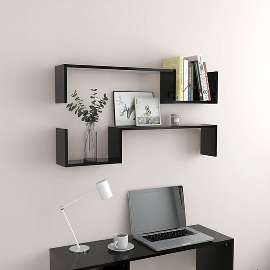 Arzon Set Of 2 Wooden Wall Shelf In Black