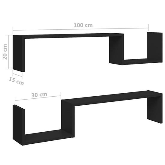 Arzon Set Of 2 Wooden Wall Shelf In Black