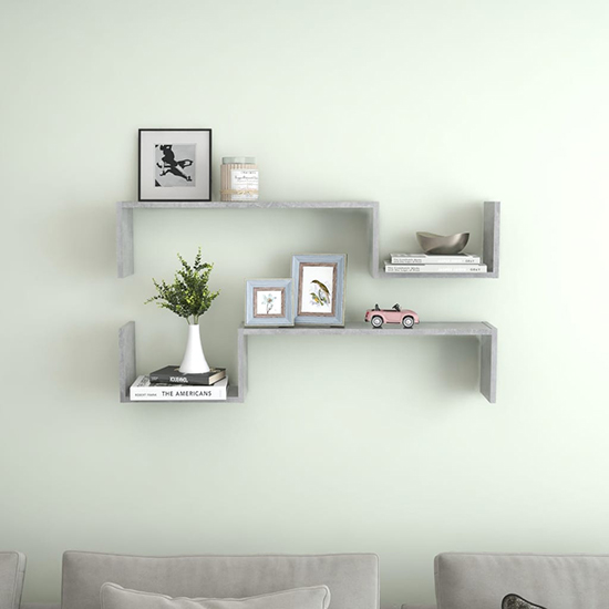 Photo of Arzon set of 2 wooden wall shelf in concrete effect