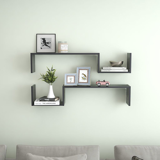 Read more about Arzon set of 2 wooden wall shelf in grey