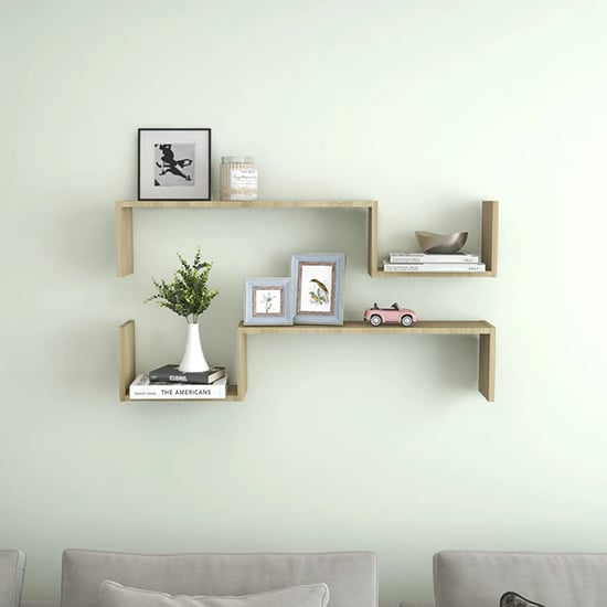 Product photograph of Arzon Set Of 2 Wooden Wall Shelf In Sonoma Oak from Furniture in Fashion