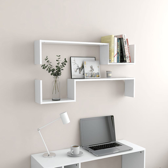 Arzon Set Of 2 Wooden Wall Shelf In White