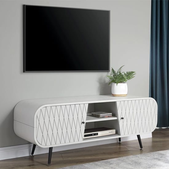 Asaka Wooden TV Stand With 2 Doors In Grey Mist