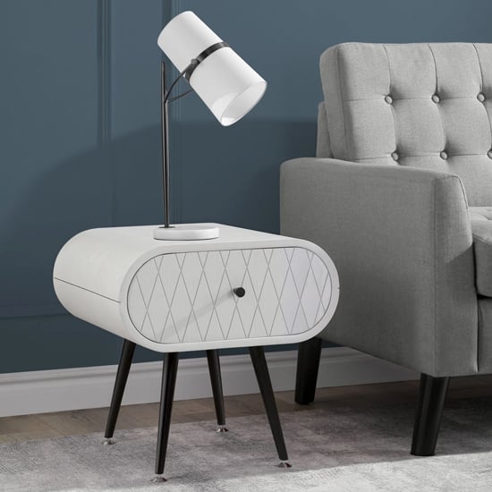 Read more about Asaka wooden lamp table with 1 drawer in grey mist