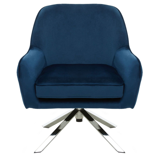 Asansol Velvet Lounge Chair With Silver Legs In Midnight Blue