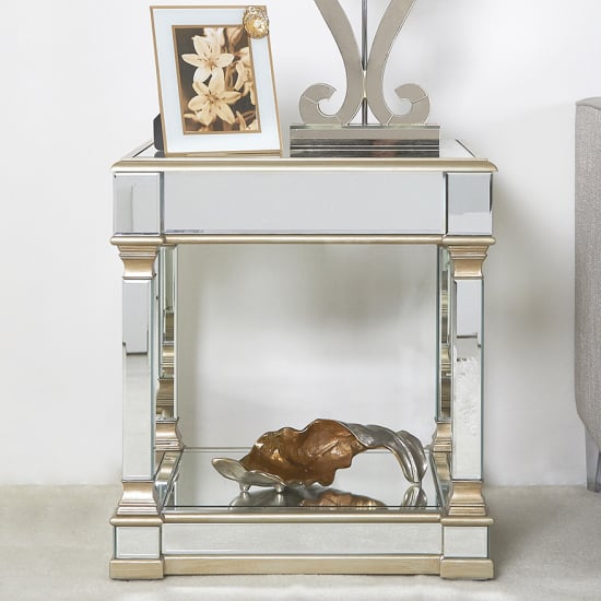 Product photograph of Asbury Mirrored End Table In Champagne from Furniture in Fashion