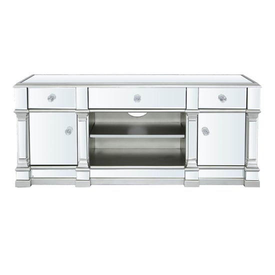 Asbury Mirrored TV Stand With 2 Doors 3 Drawers In Antique Silver_1