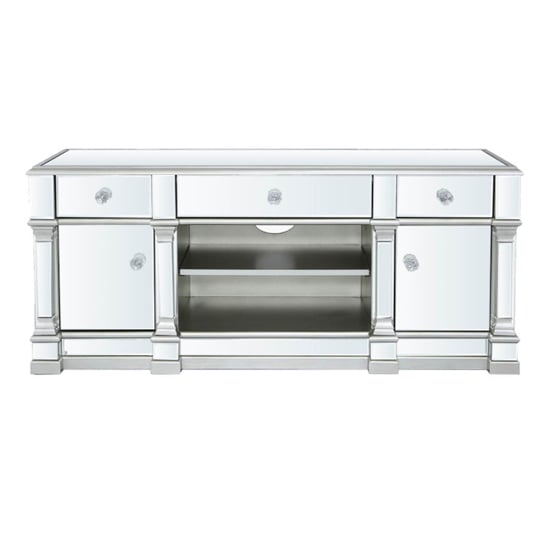 Product photograph of Asbury Mirrored Tv Stand With 2 Doors 3 Drawers In Antique Silver from Furniture in Fashion