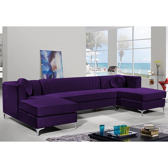 Photo of Asbury u-shape plush velvet corner sofa in ameythst