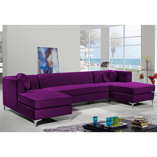 Photo of Asbury u-shape plush velvet corner sofa in boysenberry