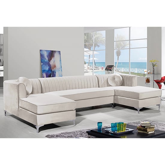 Product photograph of Asbury U-shape Plush Velvet Corner Sofa In Cream from Furniture in Fashion