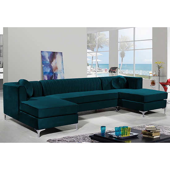 Photo of Asbury u-shape plush velvet corner sofa in emerald