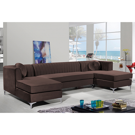 Photo of Asbury u-shape plush velvet corner sofa in mushroom