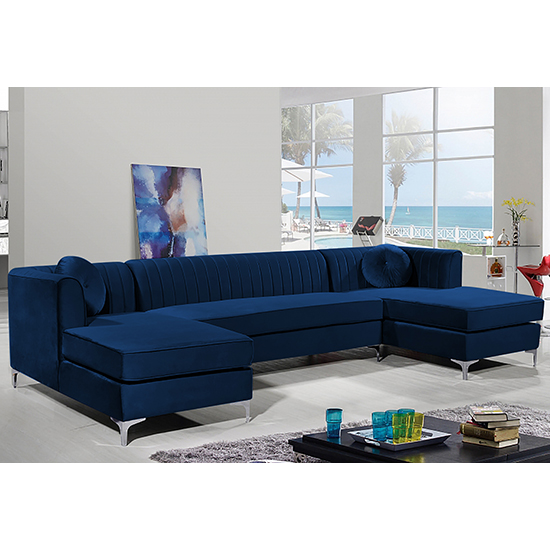 Product photograph of Asbury U-shape Plush Velvet Corner Sofa In Navy from Furniture in Fashion