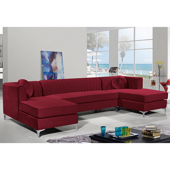 Photo of Asbury u-shape plush velvet corner sofa in red