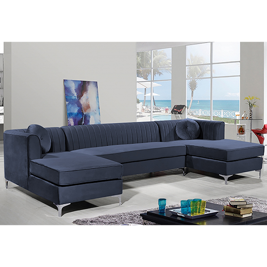 Product photograph of Asbury U-shape Plush Velvet Corner Sofa In Slate from Furniture in Fashion