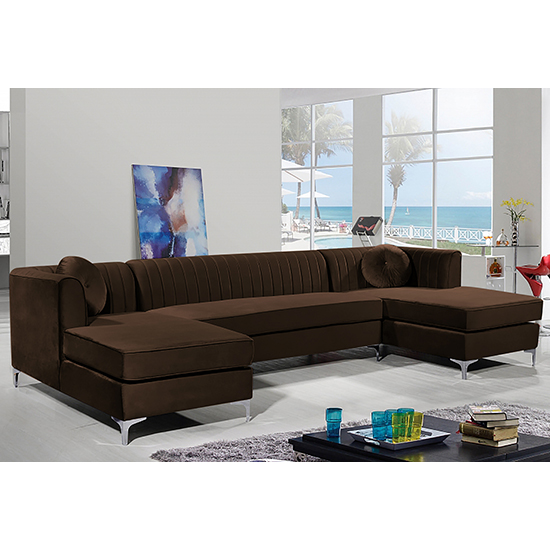 Product photograph of Asbury U-shape Plush Velvet Corner Sofa In Taupe from Furniture in Fashion