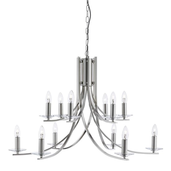 Product photograph of Ascona 12 Lights Clear Glass Pendant Light In Satin Silver from Furniture in Fashion