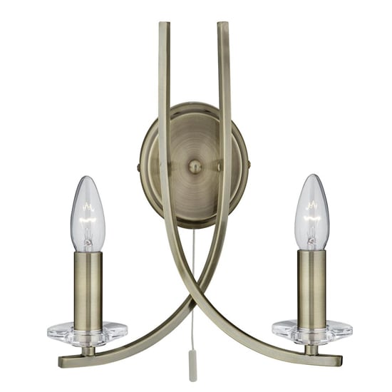 Photo of Ascona 2 lights clear glass wall light in antique brass
