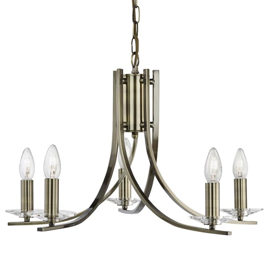 Product photograph of Ascona 5 Lights Clear Glass Pendant Light In Antique Brass from Furniture in Fashion