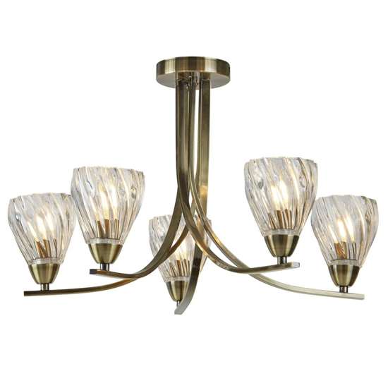 Read more about Ascona 5 lights glass semi flush ceiling light in antique brass