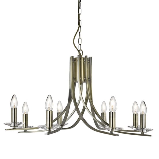 Product photograph of Ascona 8 Lights Clear Glass Pendant Light In Antique Brass from Furniture in Fashion