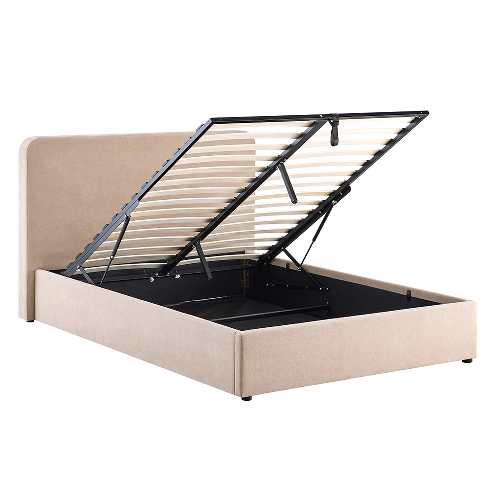 Ascot Fabric Ottoman Storage King Size Bed In Stone