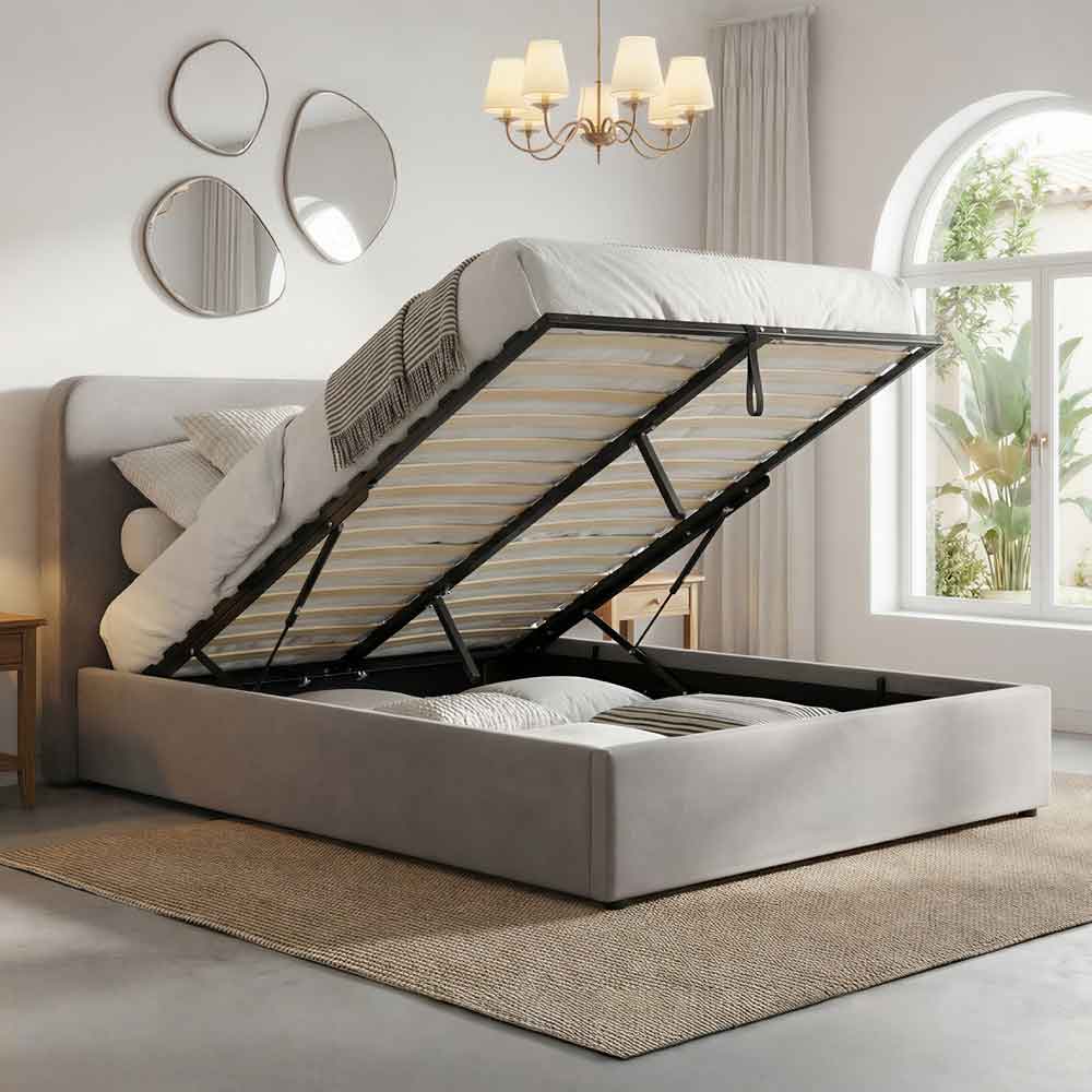 Ascot Fabric Ottoman Storage King Size Bed In Grey