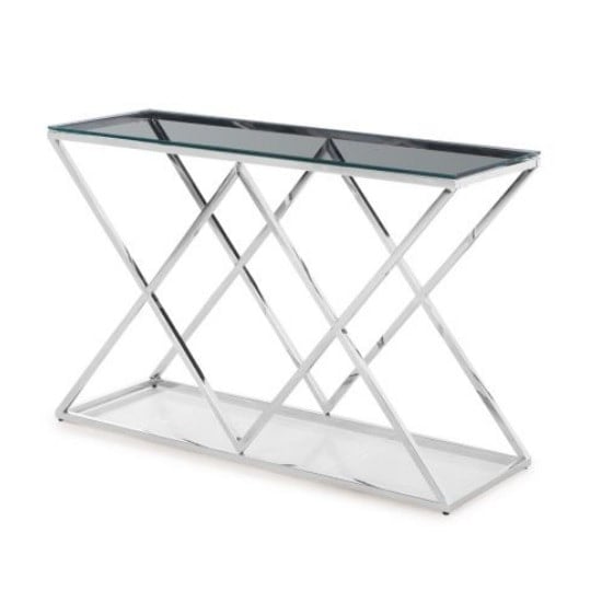 Vauxhall Glass Console Table In Clear With Polished Steel Frame