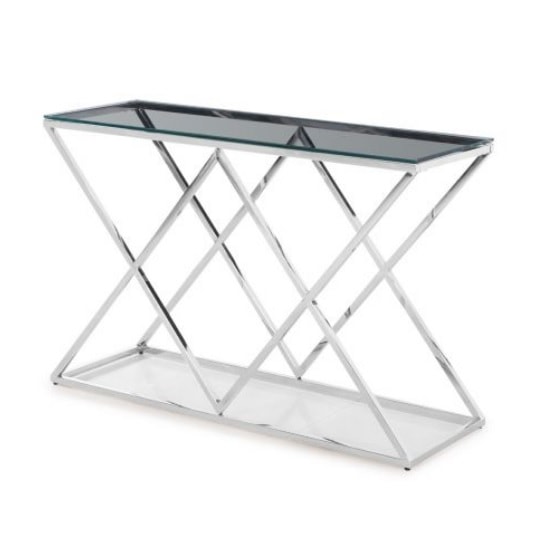 Vauxhall Glass Console Table In Clear With Polished Steel Frame thumbnail