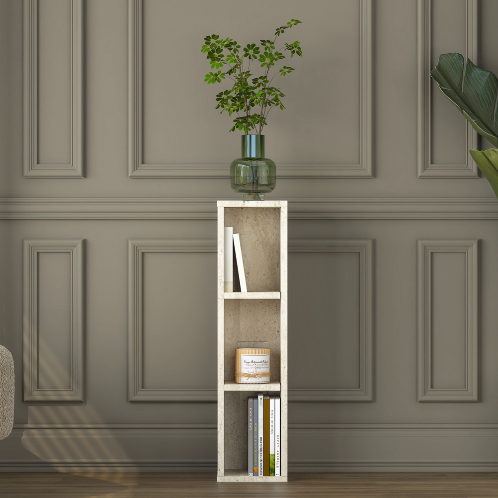 Aserio Large Wooden Side Table in Travertine Marble Effect