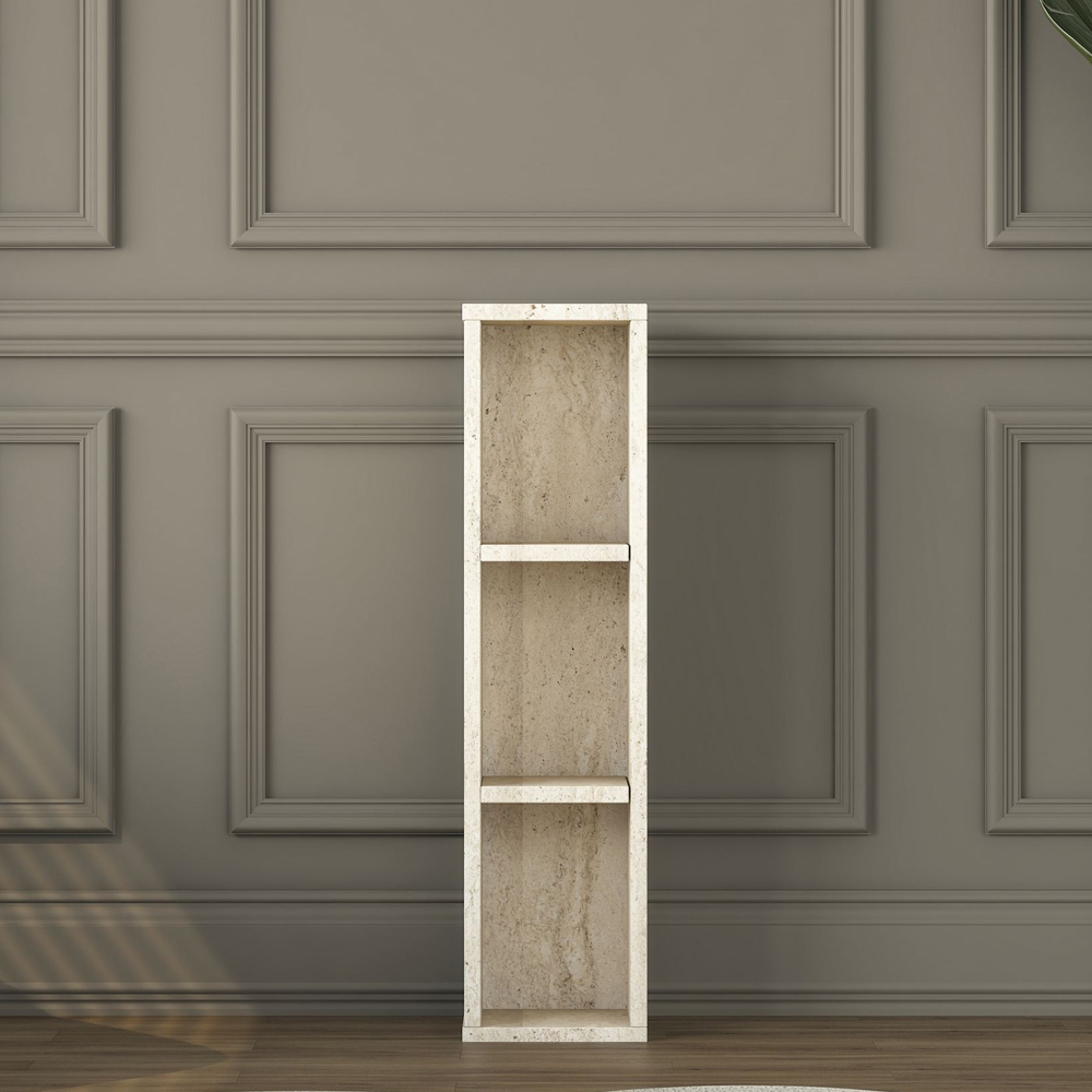 Aserio Large Wooden Side Table in Travertine Marble Effect